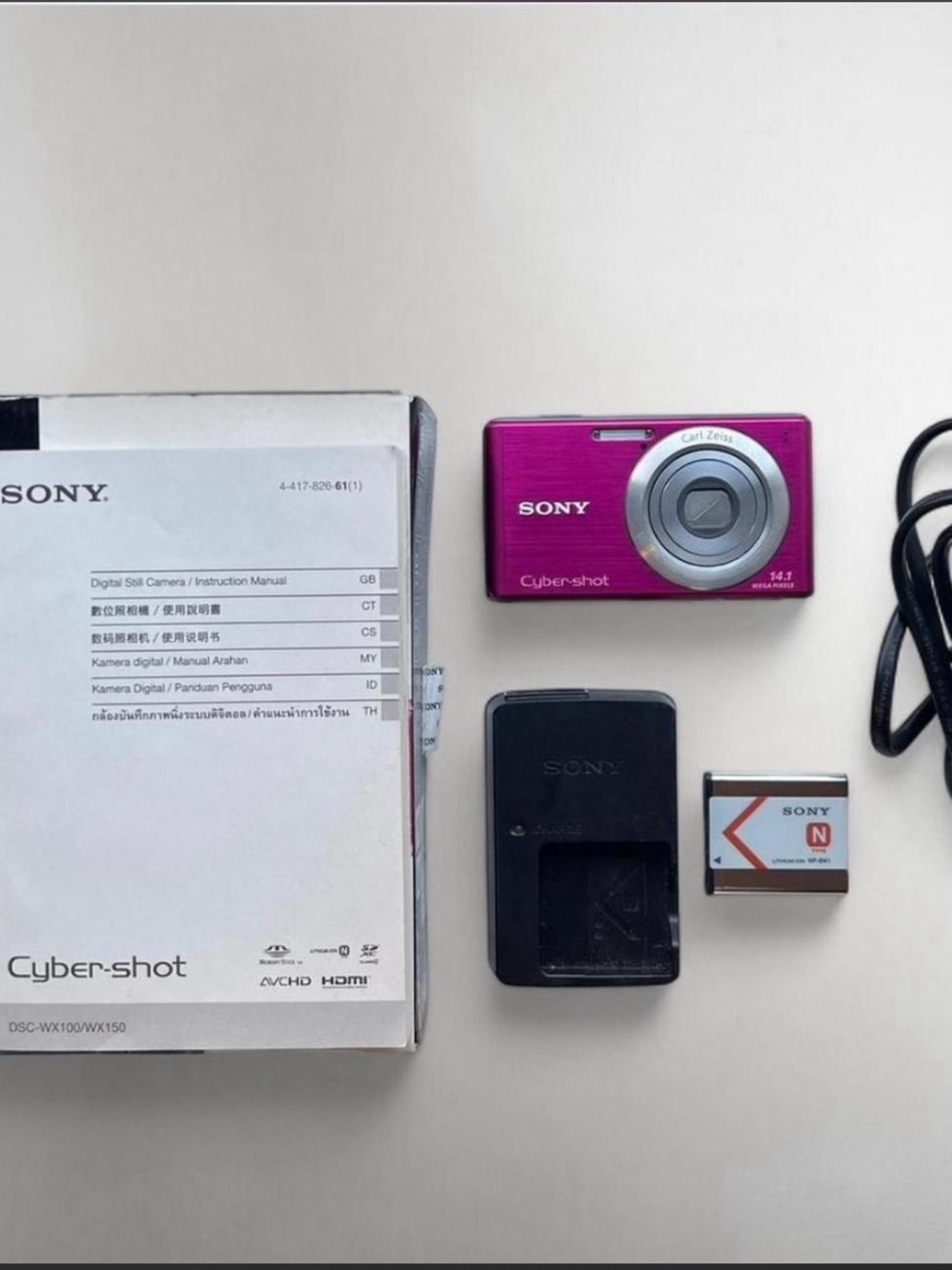 New w Box Sony DSC-W530 Pink Camera w Battery, Case, Charger & Full kit tested